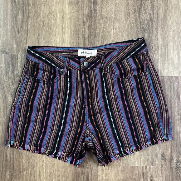 Philosophy Colorful  Stripe Fringe Hippie Shorts Sz 4 - Picture 4 of 10